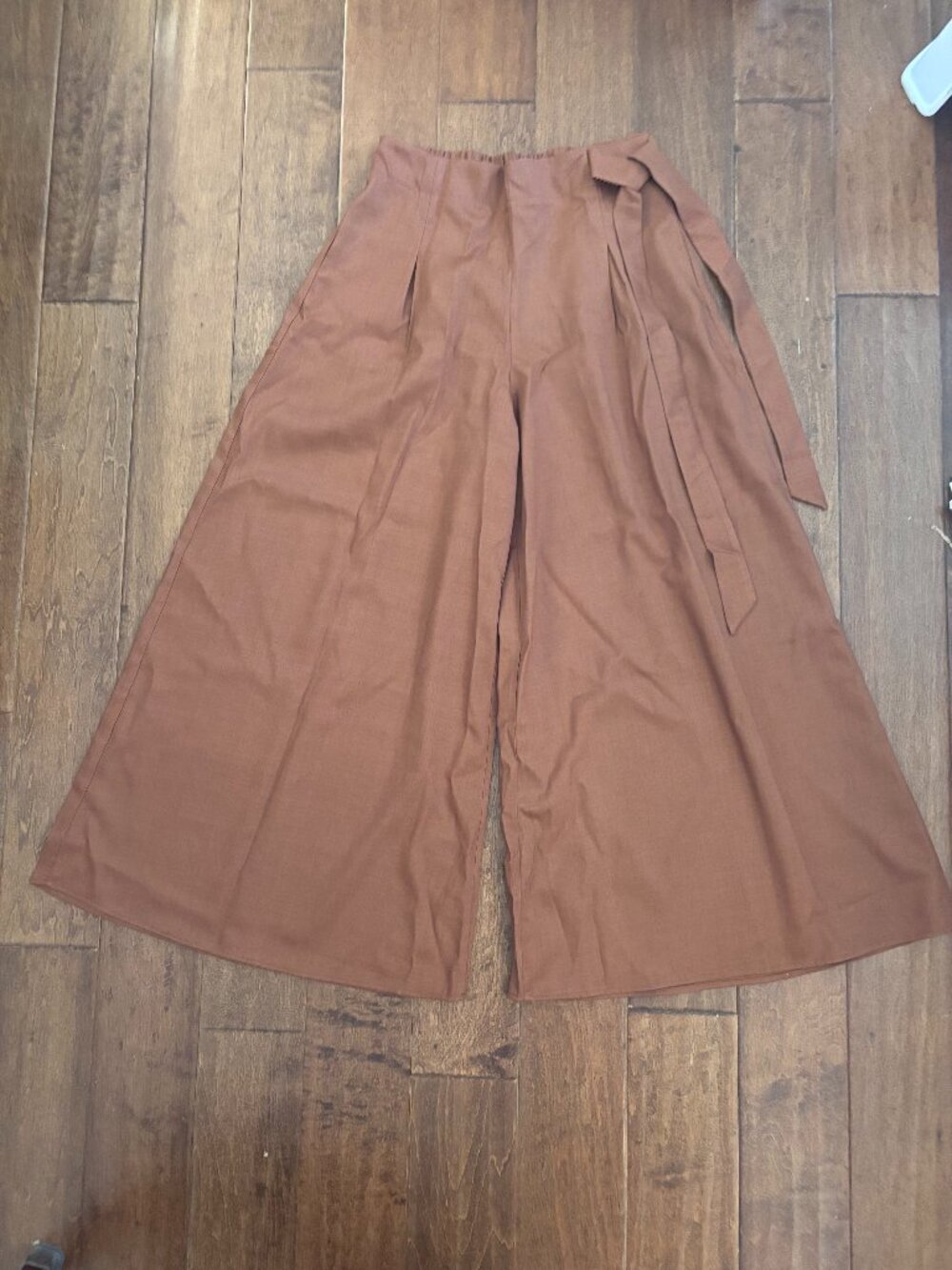 Caramel-colored flare pants